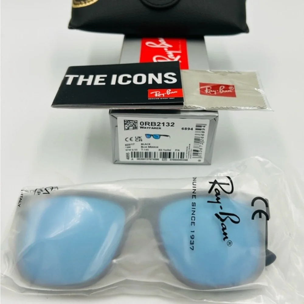 Ray-Ban Polarized Sunglasses Blue Mirror Wayfarer RB4165 Black Rubber Soft 202 - Picture 2 of 15